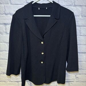 St John Basics Blazer Jacket Women Black Santana Knit Gold Pearl Button Dog Show